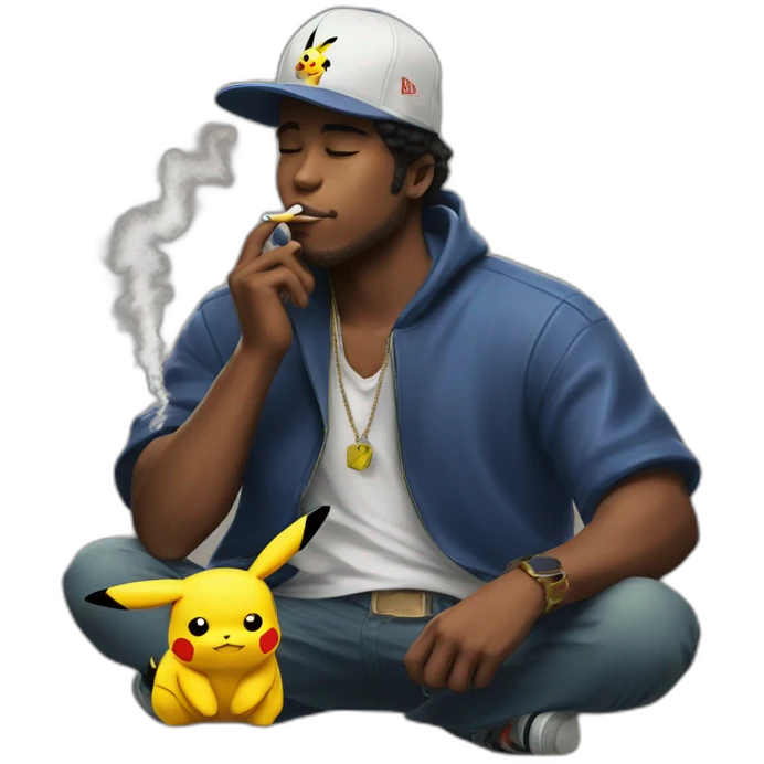 cool guy with pikachu hat smoking emoji