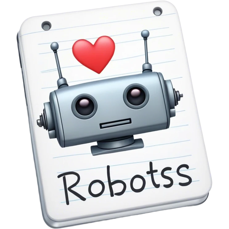 a note with "I love robots" text emoji