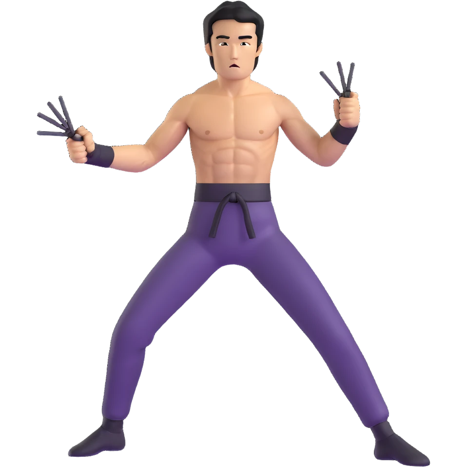 Bruce Lee with nunchaku, martial arts pose, shirtless with toned muscles emoji