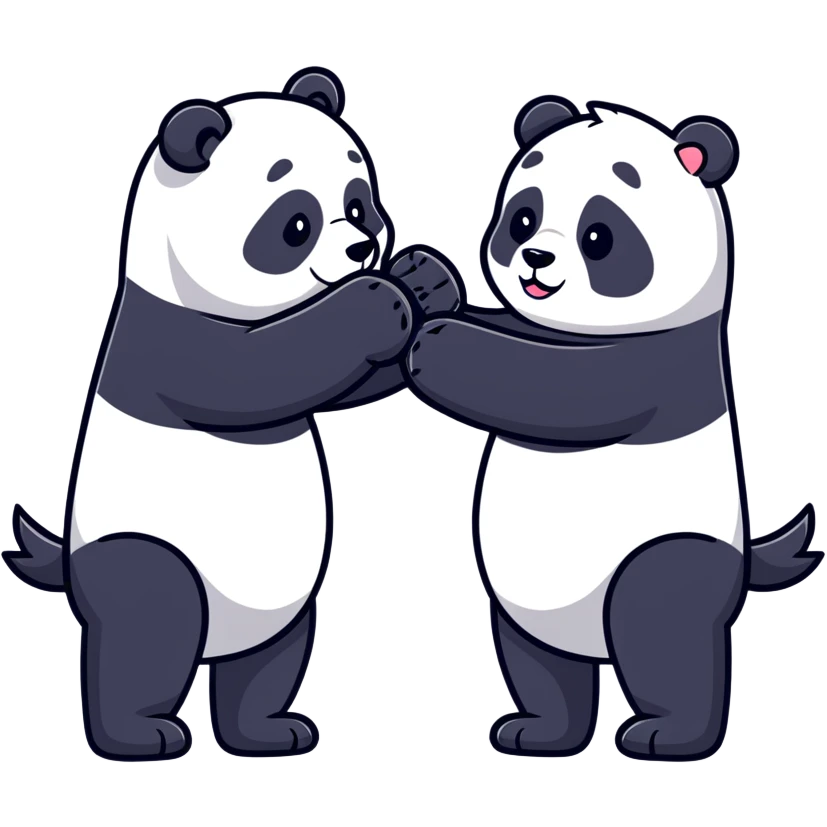 China vs Russia represented as a panda and a bear arm wrestling, cartoon sticker style emoji