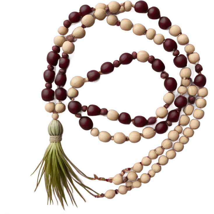 Beige mala beads with burgundy teasel  emoji