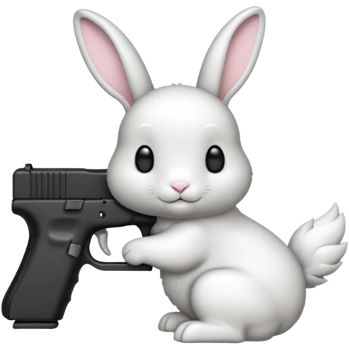 Crea un emoji de un conejo sosteniendo una glok realista de iPhone sosteniendo dos alas emoji