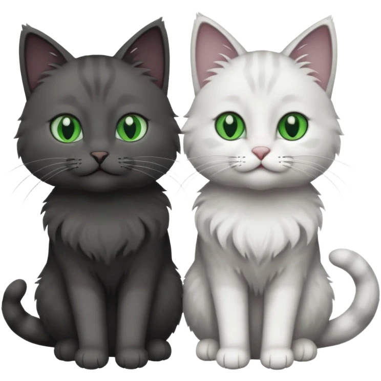2 different coloured grey cats including one dark grey and white cat and one completely solid dark grey cat with green eyes and only white paws emoji
