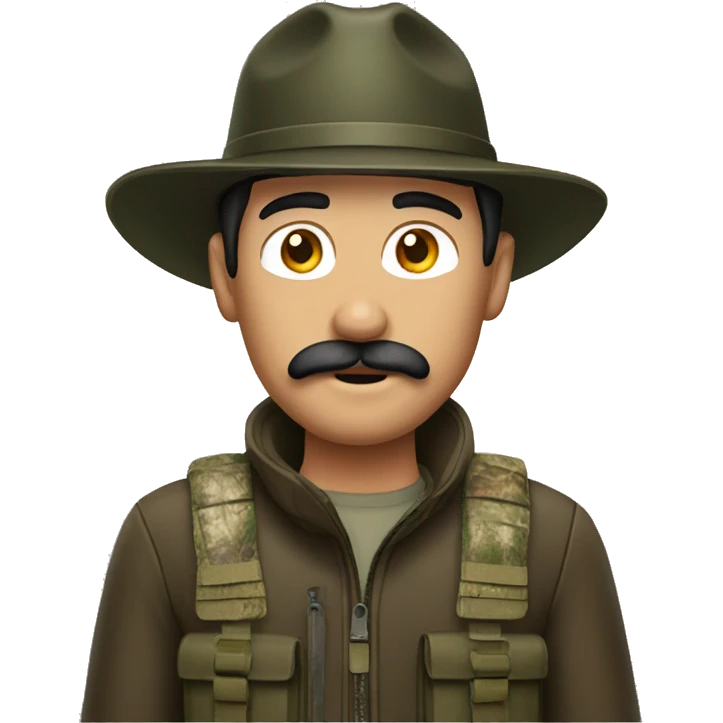 Guy with mustache black hair wearing hunting gear  emoji