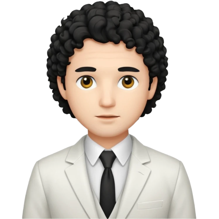 Cockasian guy with black curly hair and black eyes wearing a White simple suit guy  emoji