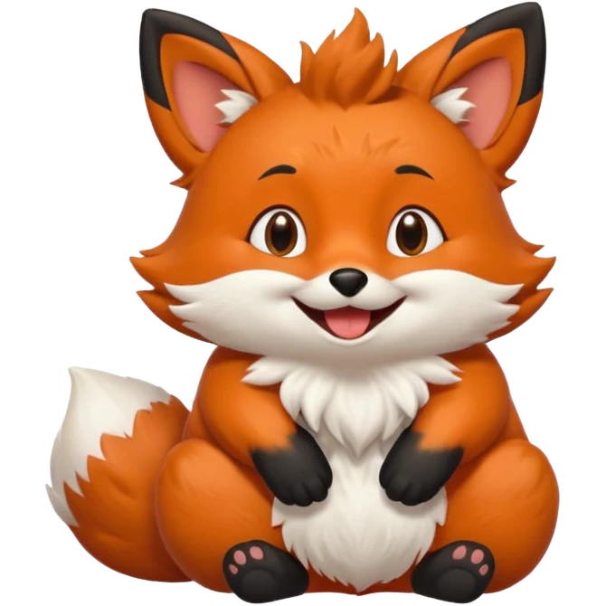 Floofy the Creampuff fox blackish away laughing, chubby. Black paws orange color emoji