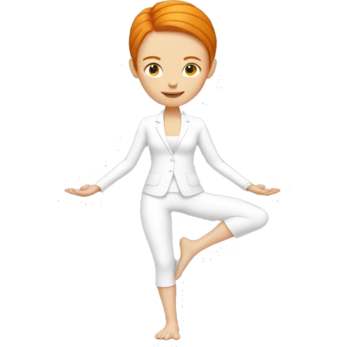 ginger girl doing yoga in white suit  emoji