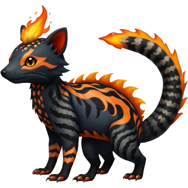 Rare exotic realistic cute epic aesthetic gothic colorful Salandit-Litten-Civet-species-Fakemon-hybrid-creature, with markings, full body emoji