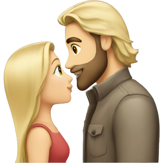 Brunette guy with beard kissing blond girl with long hair emoji
