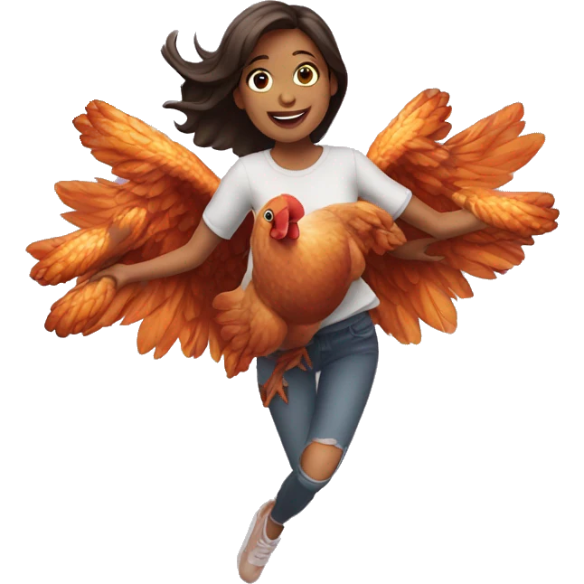 a girl flying with two bbq chicken wings on her back emoji