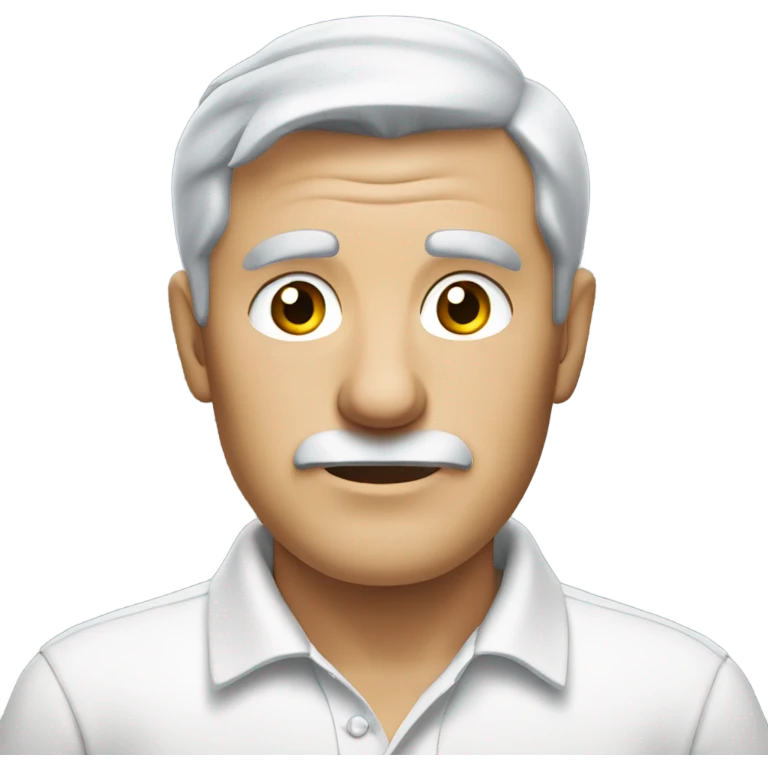 old english man, grey hair, no moustache or facial hair. wearing a white smart polo shirt with black buttons. emoji