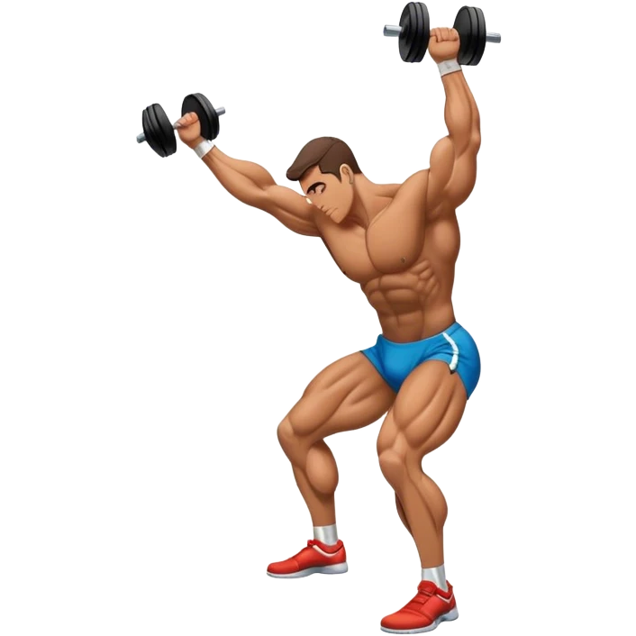 side-view bodybuilder on tip-toes performing weighted calf-raise emoji