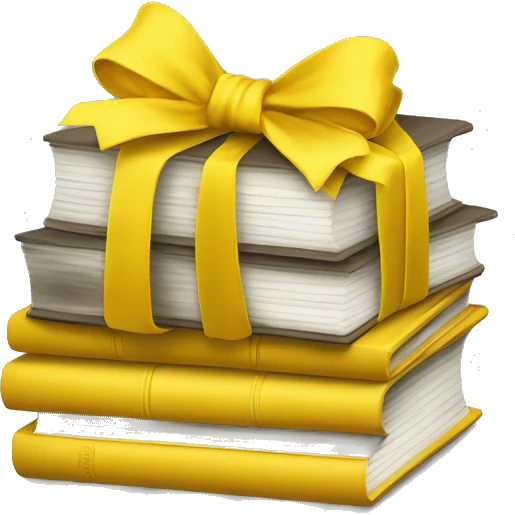yellow books stacked up and tied together with yellow bow emoji