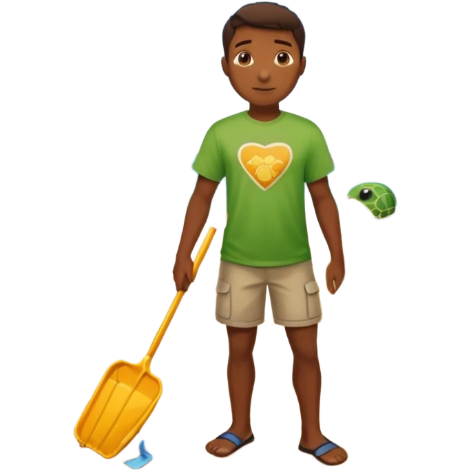Haz una tortuga bonita, con ropa como si estuviera haciendo voluntariado, que Rea presente la limpieza de playas y el de refugio de animal emoji