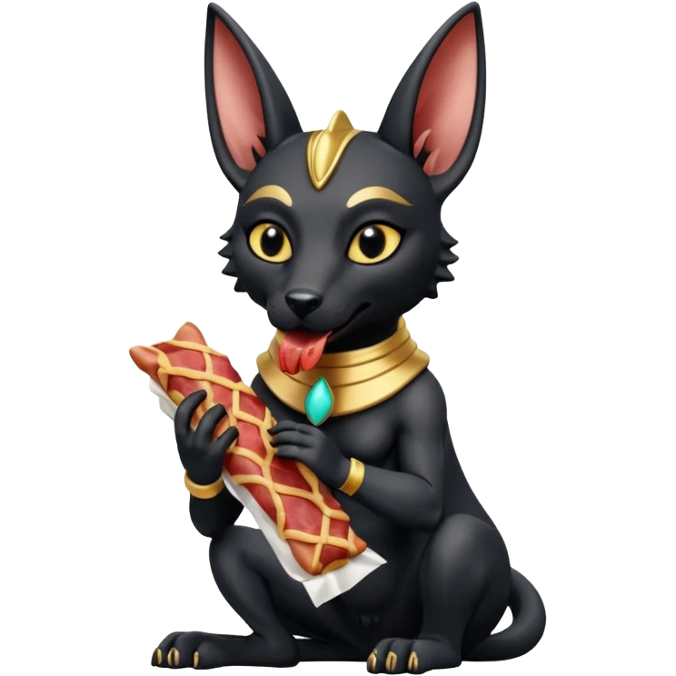  mean Short-eared Black fur beautiful female alien anubis puppy statue posed biting bacon package  emoji