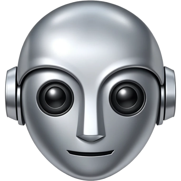polished minimalistic perfectly round steel robot face, simple clean design emoji