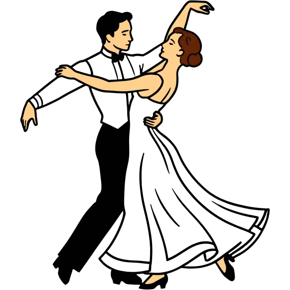 A man and a woman from the 1800's dancing the waltz emoji