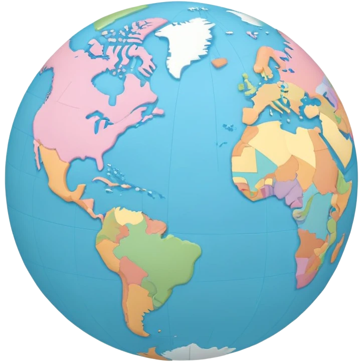 A flat-style illustration of a globe showing continents, with simple, clean details. Minimal cartoon style, white background, iOS emoji aesthetic. emoji
