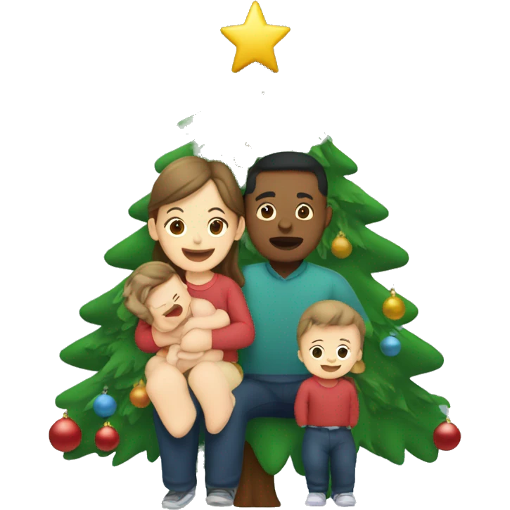 Father mother and baby around a christmas tree emoji