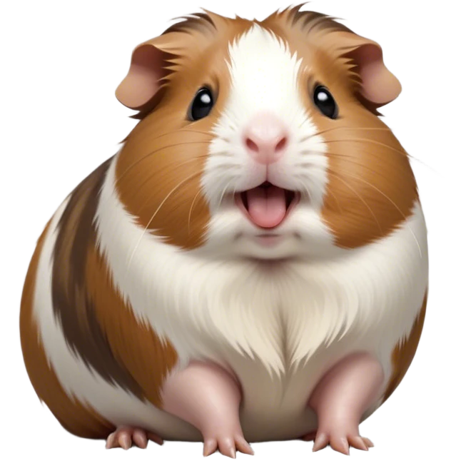 Cinematic Cute Yawning Brown and White Banded Guinea Pig Portrait Emoji, Head tilted slightly with a dramatic, wide-open yawn, revealing a soft, banded coat of brown and white with tiny, droopy ears, round dark eyes barely open in drowsy contentment, Simplified yet irresistibly adorable features, highly detailed, glowing with a soft, cozy glow, high shine, relaxed yet expressive, stylized with a touch of whimsy, bright and endearing, soft glowing outline, capturing the essence of a sleepy yet affectionate guinea pig, so drowsy it feels like it could stretch out of the screen and curl up for a nap! emoji