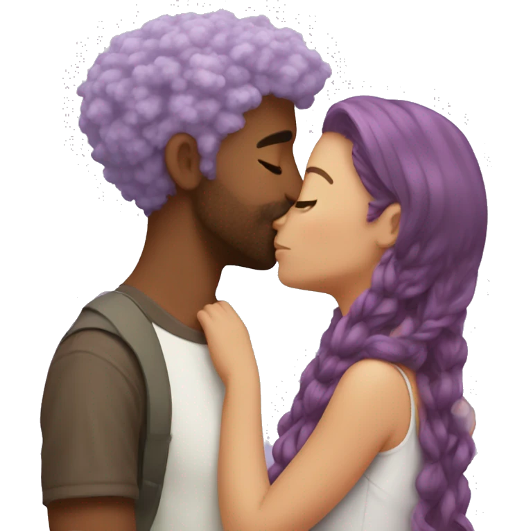 Lilac haired girl kissing brown hair man emoji