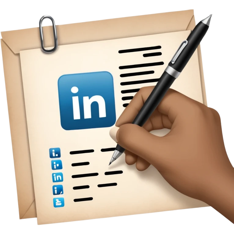 A hand writing a paper with the LinkedIn logo on it emoji