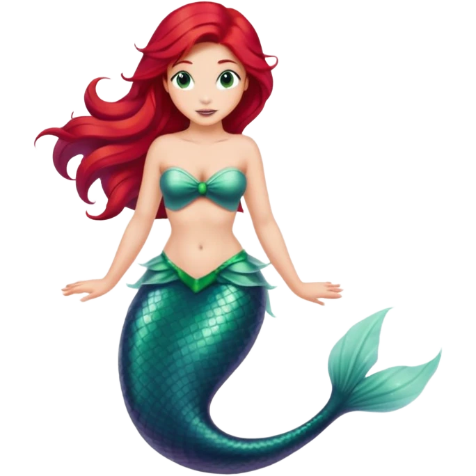 minimal Ariel mermaid with red hair and green tail, extremely simple emoji