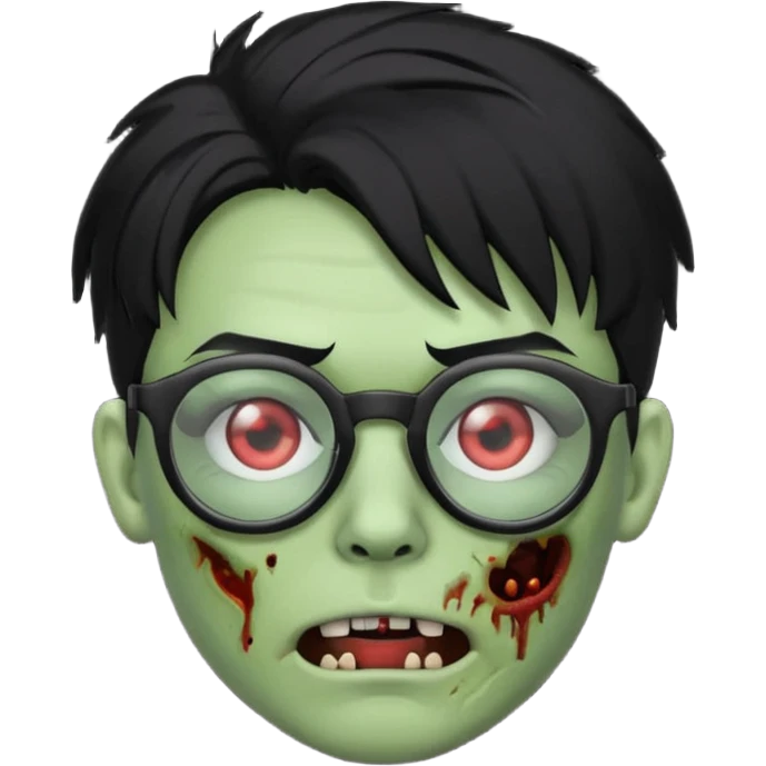 Emoji de zombi com óculos e cabelo preto emo sem pontas e óculos transparentes emoji