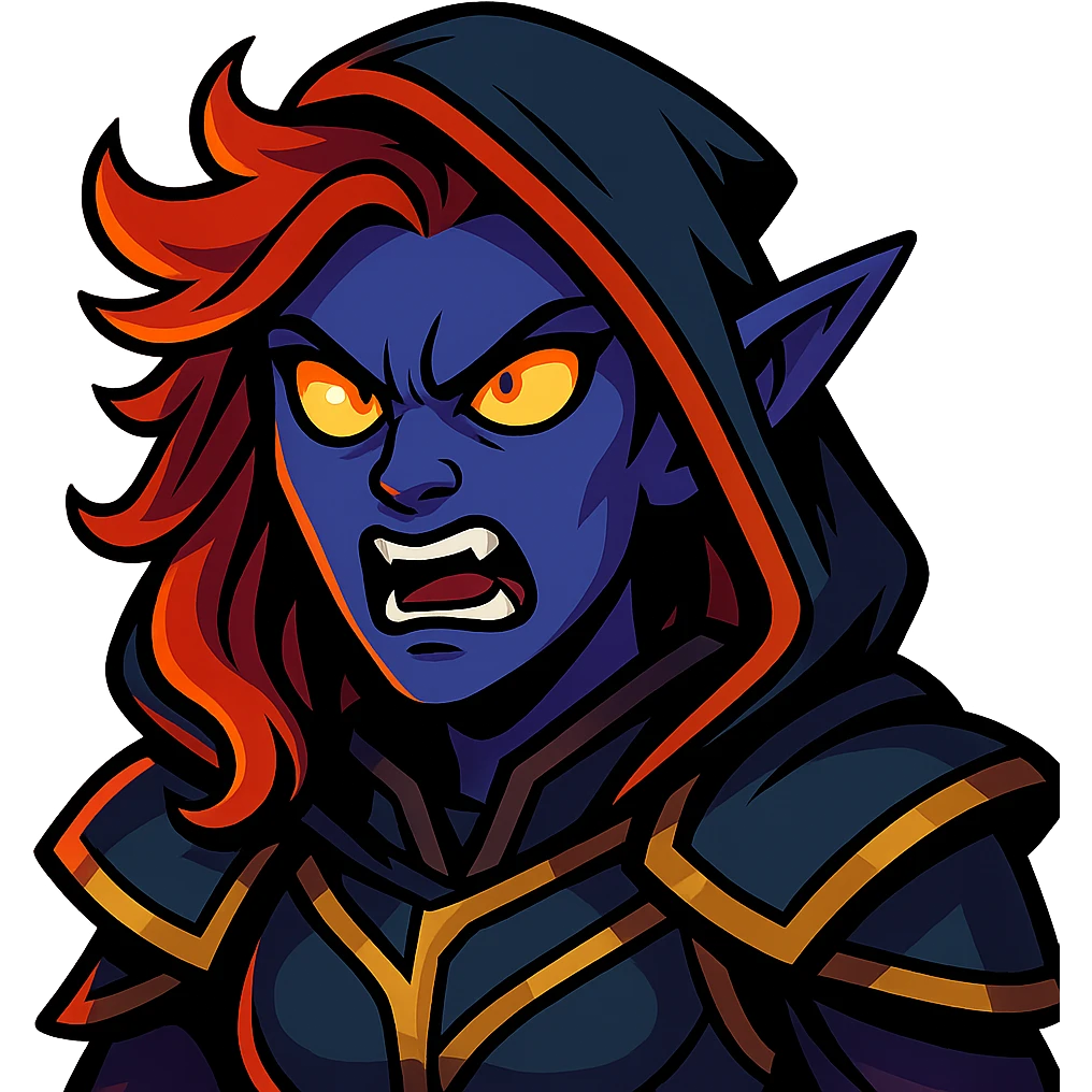 vibrant toon style illustration of Umbralma from Baldur's Gate 3 with angry expression emoji