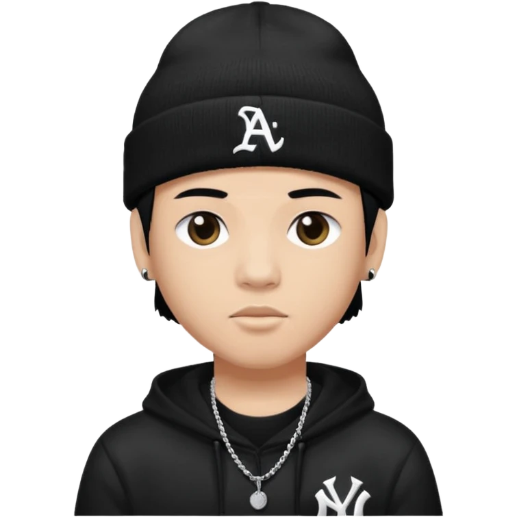 rapper da trắng full đen có mũ len hãng MLB
 emoji