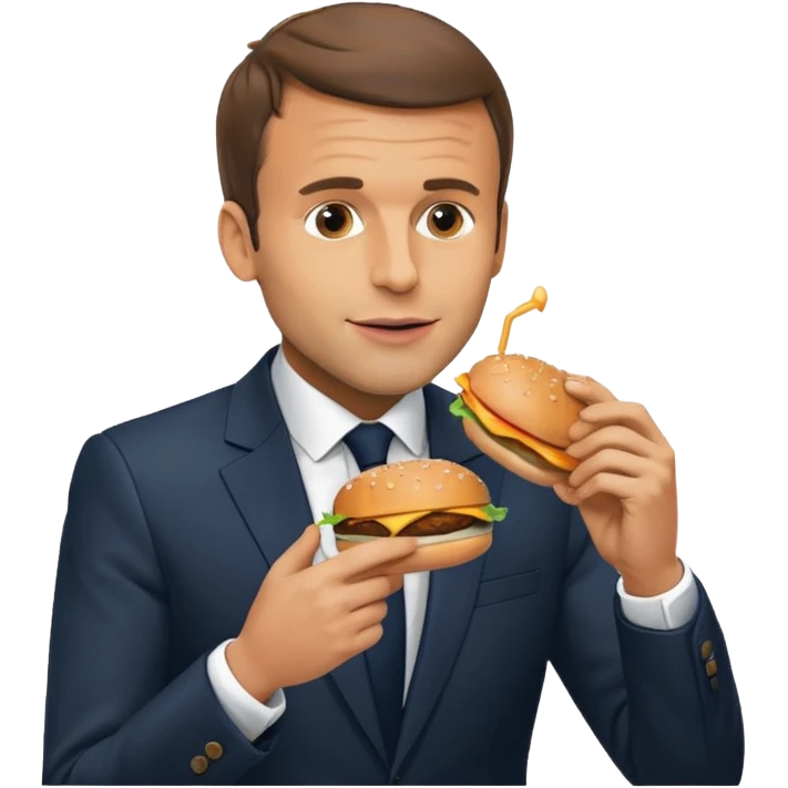 Emmanuel Macron eating a burger with a beer emoji
