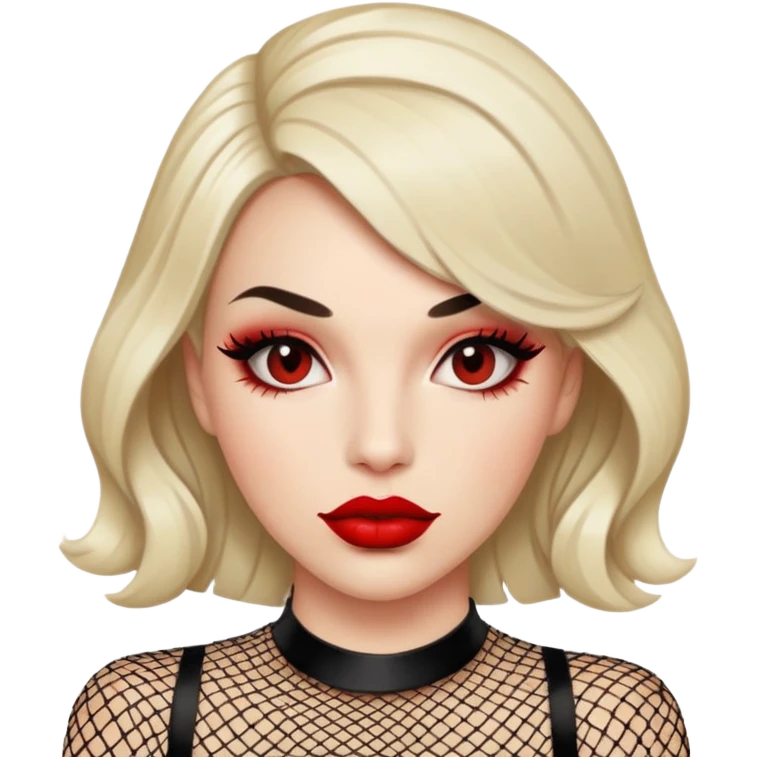 A cartoon lady bird wearing lipstick wearing fishnets emoji