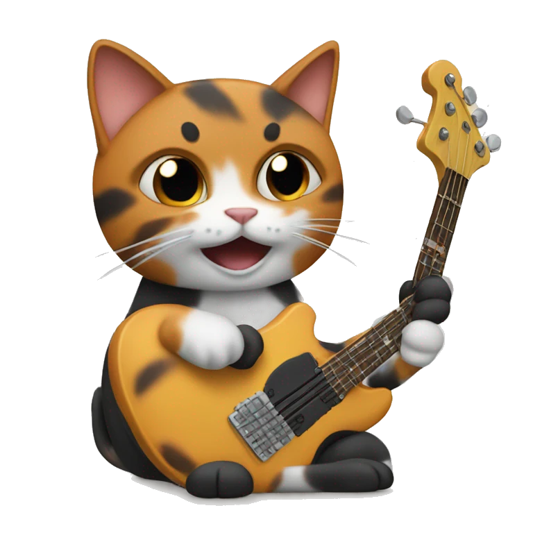 Calico cat playing bass guitar emoji