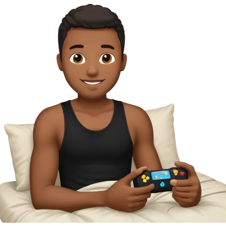 my black boyfriend in his bed with a black singlet on playing video games emoji