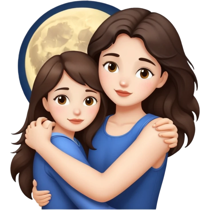 Brunette girl hugging the moon emoji
