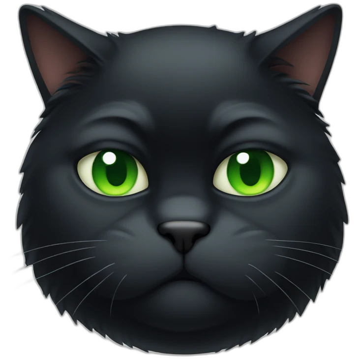 grumpy fat black cat with green eyes emoji