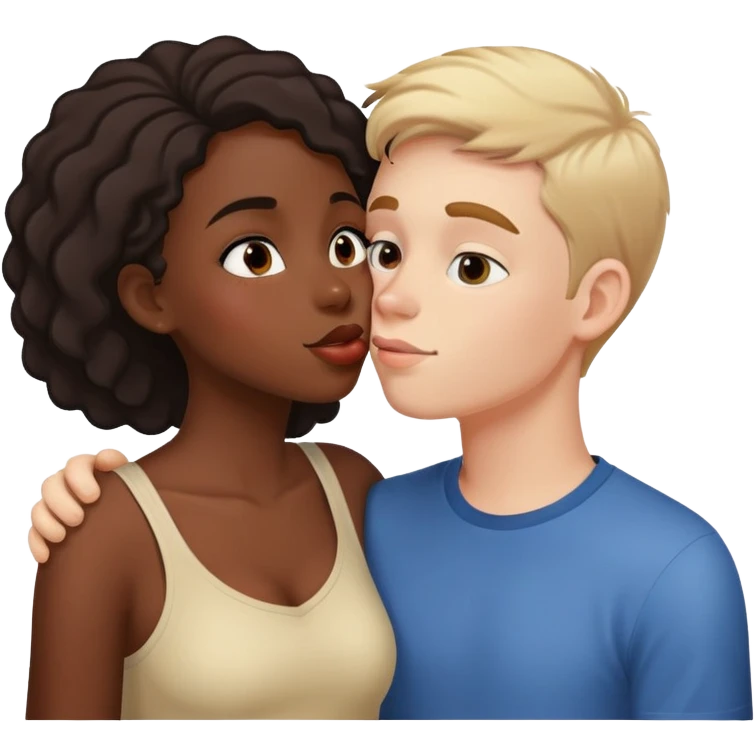 black girl and white boy sharing a friendly kiss on the cheek emoji