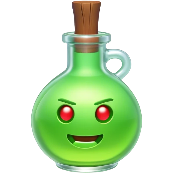 Clash of Clans aesthetic: Cinematic Playful Pixel 3D green health Potion Emoji, rendered in a 3D vector-style similar to standard emojis with minimal shading and bold, simplified shapes. A compact, distinct form with signature details, softly glowing with a pixelated adventure charm. Simplified yet unmistakably iconic, highly detailed and consistent, glowing with a soft radiance and high shine. Stylized with a touch of classic pixel-art charm and a soft glowing outline, capturing the essence of a beloved gaming relic with a friendly, playful manner! emoji
