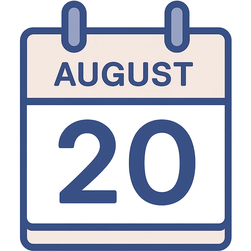 calendar page showing August 20th, clear date, simple style emoji
