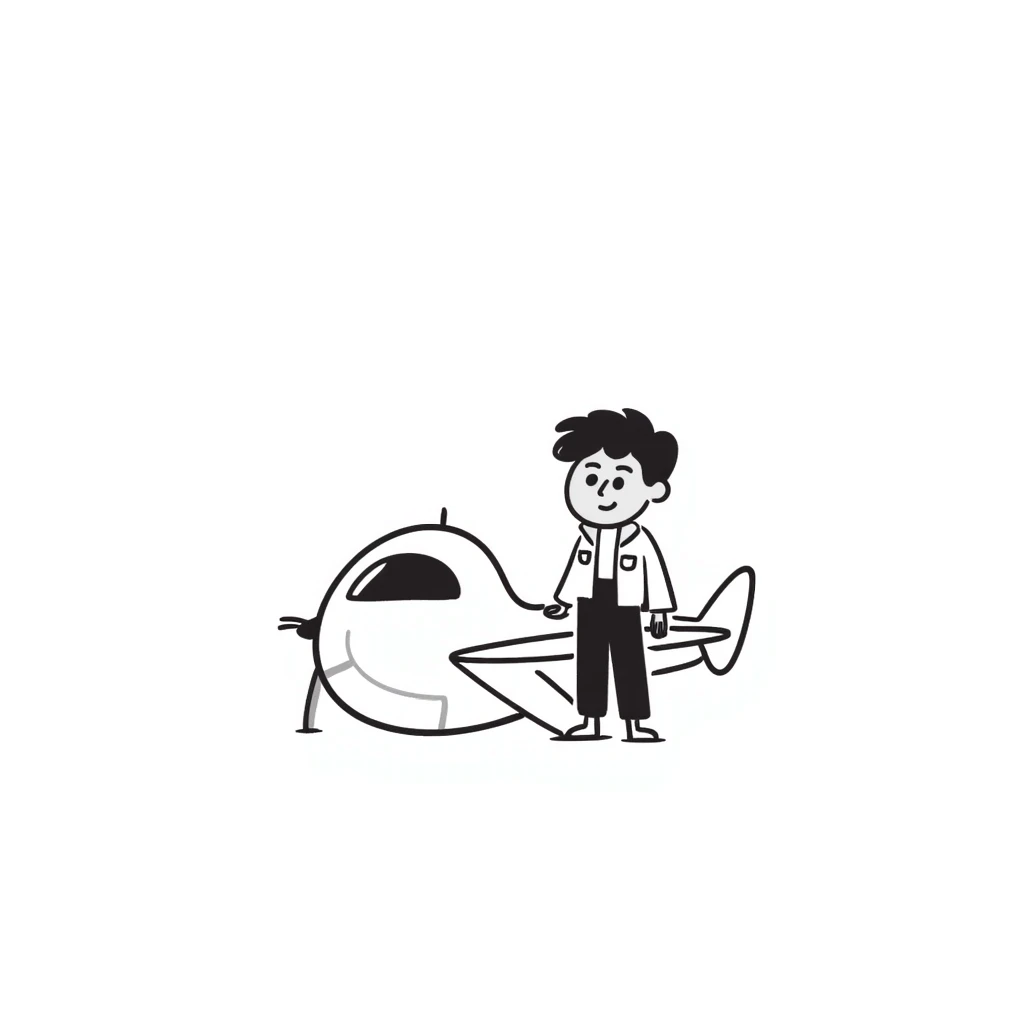 hand-drawn doodle of a pilot with simple lines emoji
