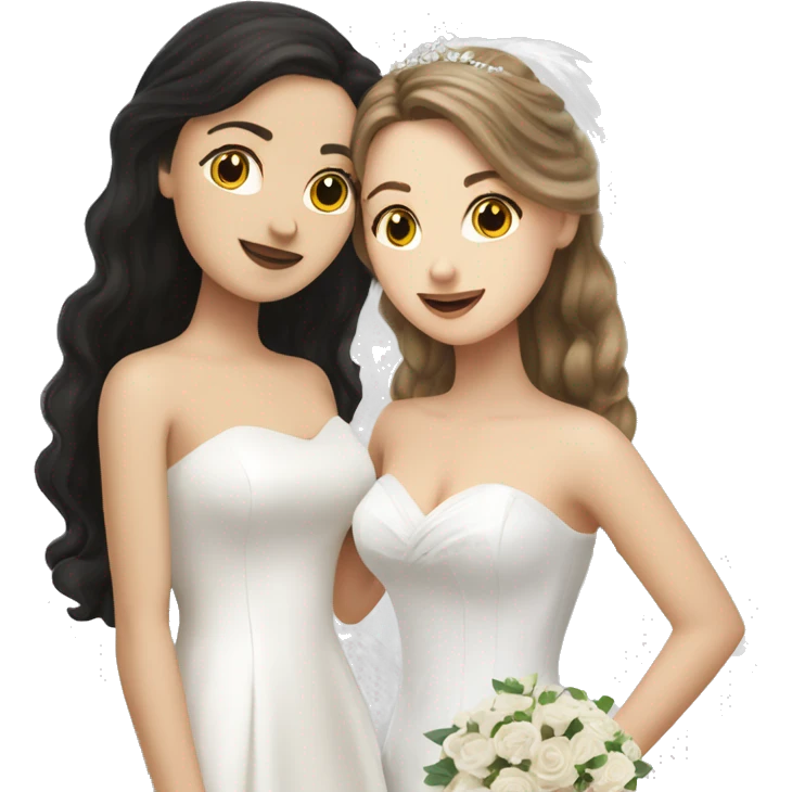brown hair white girl wedding dress and black haired white girl in wedding dress kissing emoji
