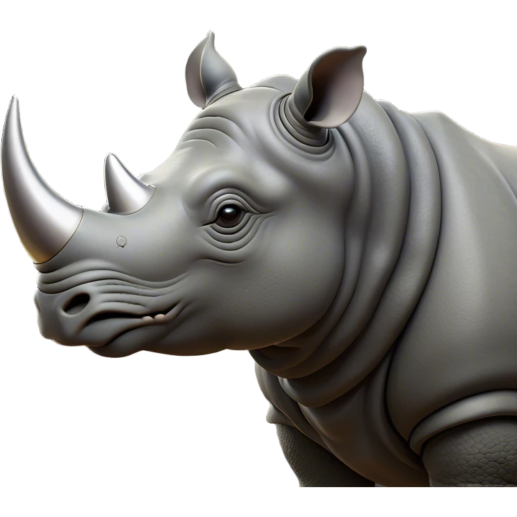 Cinematic Noble Rhinoceros Portrait Emoji, Poised and regal, with a massive, powerful build and a thick, armored hide of slate gray, deep-set soulful piercing eyes, Simplified yet sharp and sophisticated features, highly detailed, glowing with a soft, dignified glow, high shine, intelligent and formidable, stylized with an air of ancient might, focused and attentive, soft glowing outline, capturing the essence of a watchful and commanding behemoth, so majestic it feels as though it could charge out of the screen with effortless authority! emoji