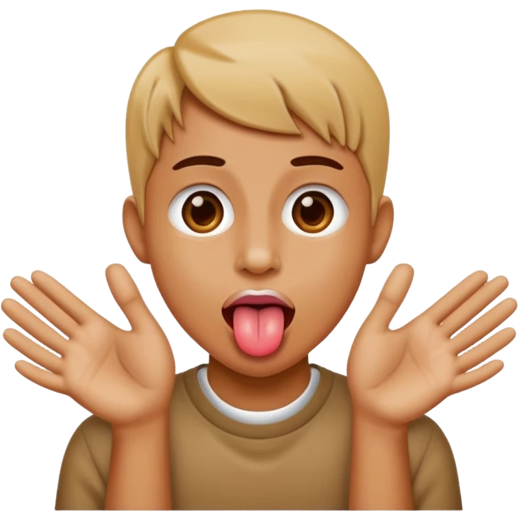 My hands out and sticking my tongu out emoji