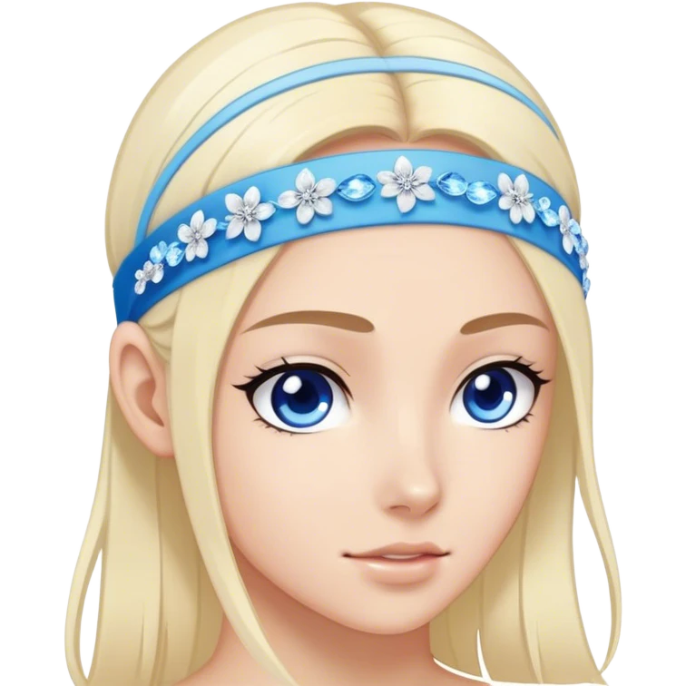 Semi-transparent sport headband with crystals, hair strands scattering blue petals emoji