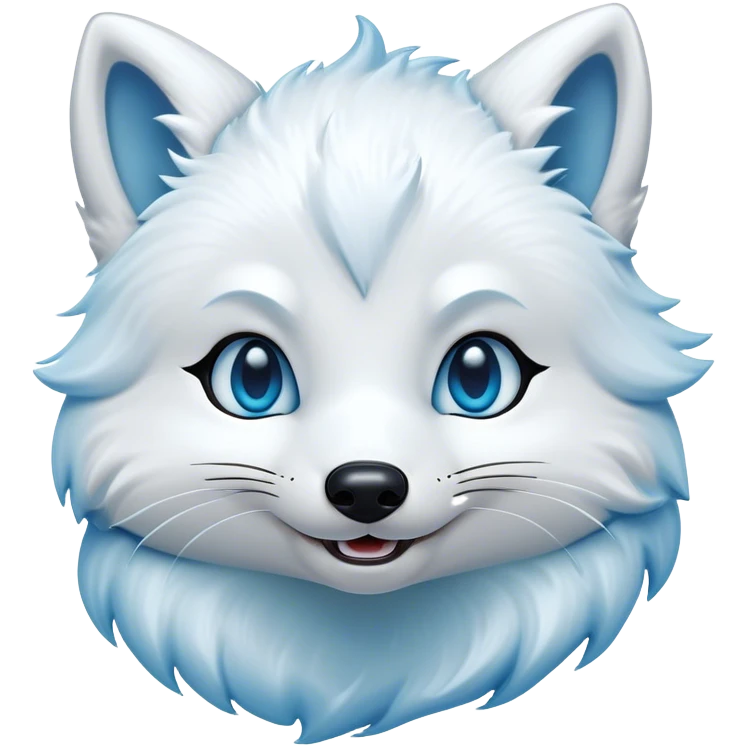 Cinematic Comical Arctic Fox Portrait Emoji, Head tilted dramatically with an exaggeratedly amused expression, featuring a striking, glossy white Fur with bold icy blue accents and wide, expressive eyes filled with playful disbelief, Simplified yet hilariously expressive features, highly detailed, glowing with a slightly sassy glow, high shine, dramatic yet playful, stylized with an air of cheeky arctic mischief, bright and endearing, soft glowing outline, capturing the essence of a spirited and over-the-top arctic fox, so meme-worthy it feels like it could side-eye its way into internet fame instantly! emoji