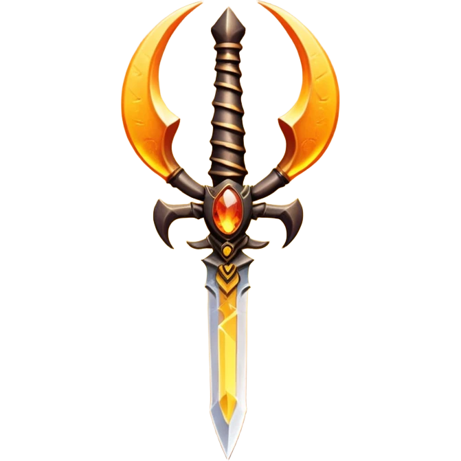 desert dagger object icon, scorpion-shaped guard, glowing amber gem in handle, tribal desert carvings, fantasy style, 3D cartoon, mobile game icon style, centered, clean background, no text, no watermark
 emoji