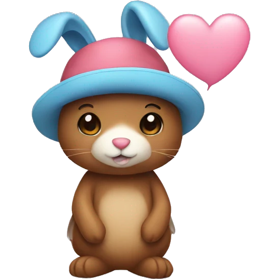 Bunny with a top heart bear hat emoji