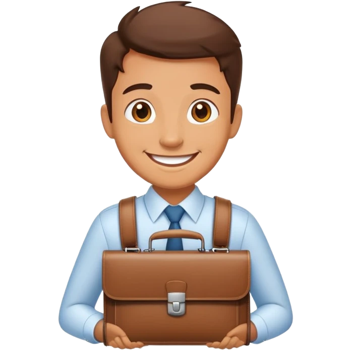 happy smiling office worker with a briefcase, cheerful face emoji