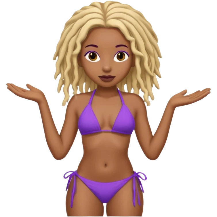 Emojis de uma menina negra de cabelo trancado loiro, biquíni roxo emoji