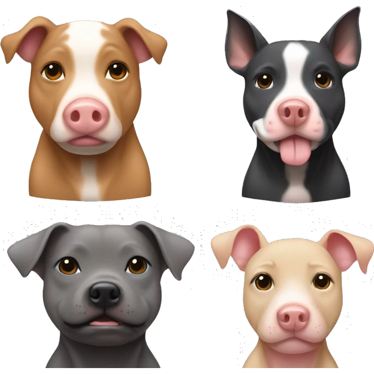 Five tan pigs and a Dark grey pit bull next to eachother  emoji